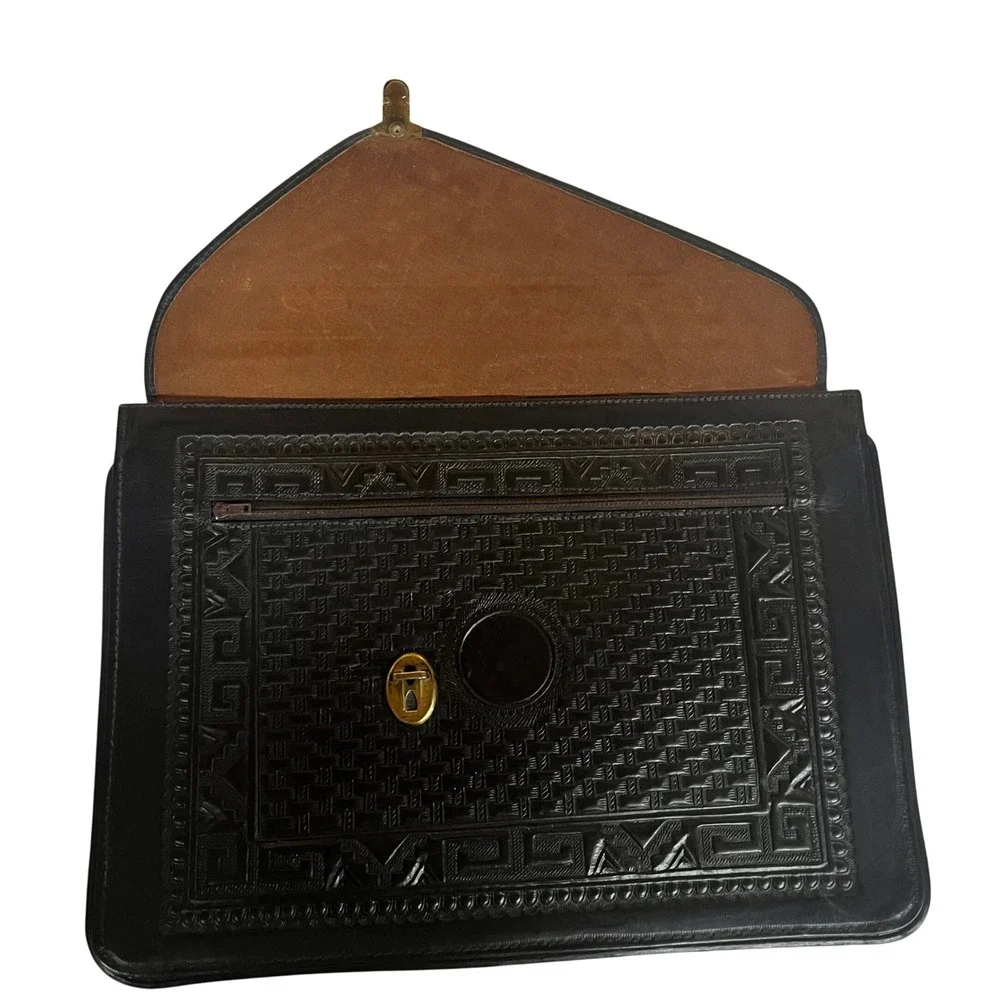 Vintage DYMSA‎ Black Mexico Genuine Leather Embossed 